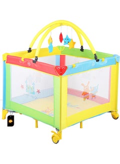 Buy Foldable Baby Bed With Cushions, Wheels, And Pendant Toys in UAE