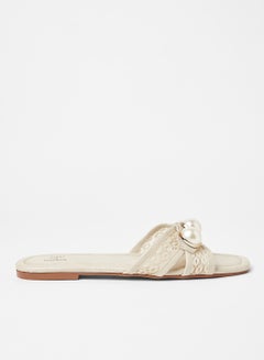 Buy Lace Detail Flat Sandals Beige in Saudi Arabia