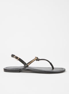 Buy Slim Strap Flat Sandals Black in Saudi Arabia