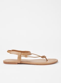 Buy Bead Detail Flat Sandals Brown in Saudi Arabia