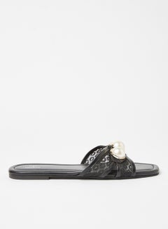 Buy Lace Detail Flat Sandals Black in Saudi Arabia