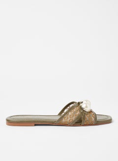 Buy Lace Detail Flat Sandals Green in Saudi Arabia