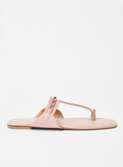 Buy Chain Embellished Flat Sandals Pink in Saudi Arabia