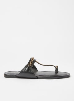 Buy Chain Embellished Flat Sandals Black in Saudi Arabia