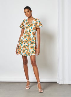 Buy Sunflower Print Skater Dress Multicolour in UAE