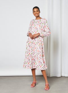 Buy Floral Print Dress White in UAE