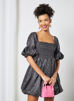 Buy Polka Dot Mini Dress Black in Saudi Arabia