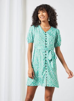 Buy Floral Print Mini Dress Green in UAE