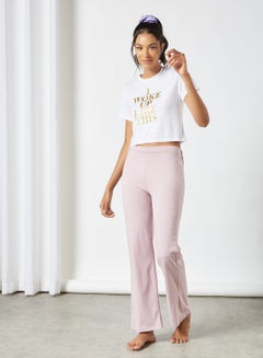 Buy Slogan Crop Top And Pants Loungewear Set Multicolour in UAE