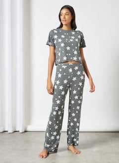 Buy Flower Print Pyjama Set (Set of 2) Grey in UAE