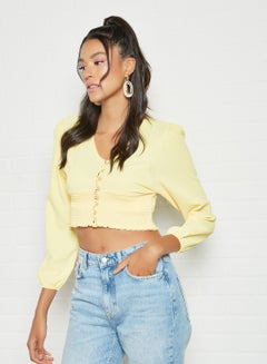 اشتري Button Down Crop Top Yellow في السعودية