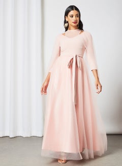 Buy Long Lace Gown Dress Pink in Saudi Arabia