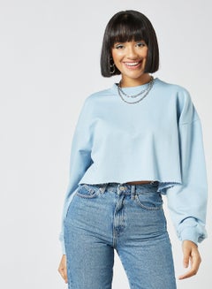 Buy Raw Hem Cropped Sweatshirt Blue in UAE