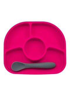 Buy Yumi Anti-Spill Silicone Plate And Spoon Set - Pink in UAE