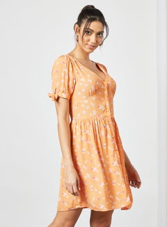 Buy Floral Print Mini Dress Orange in UAE