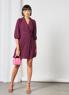 Buy Polka Dot Print Wrap Dress Burgundy in UAE