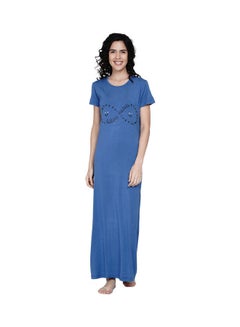 Buy Casual Full Length Half Sleeve Night Gown Blue in UAE