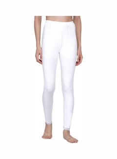 Buy High Waist Ultra Soft Tummy Support Stretchy Leggings With Lace White in UAE