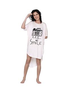 Buy Loose Fit Knee Length Night Gown Cream in UAE