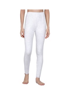 Buy High Waist Ultra Soft Tummy Support Stretchy Leggings With Lace Off White in UAE