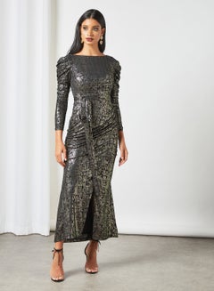 Buy Stylish Maxi Dress Black/Gold in UAE