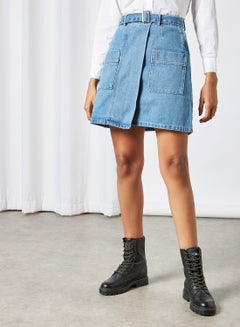 Buy Wrap Front Skirt Medium Blue Denim in Saudi Arabia