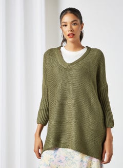 Buy V-Neck Sweater Green in UAE