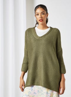 Buy V-Neck Sweater Green in Saudi Arabia