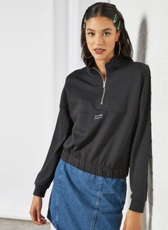 Buy Half-Zip Cropped Sweatshirt Black in Saudi Arabia