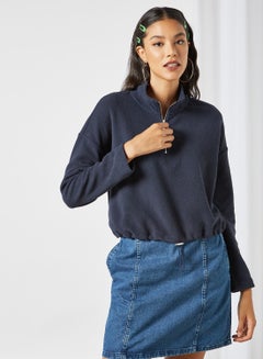 Buy Drawstring-Waist Cropped Sweatshirt Navy in UAE