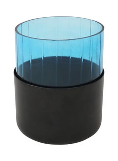 Buy T-Light Holder With Line Cutting Glass Unique Luxury Quality Scents For The Perfect Stylish Home Black 8.25 x 8.25 x 10cm in Saudi Arabia