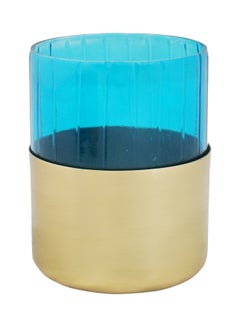 Buy T-Light Holder With Line Cutting Glass Unique Luxury Quality Scents For The Perfect Stylish Home Blue 8.25 x 8.25 x 10cm in Saudi Arabia