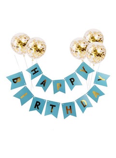 اشتري Happy Birthday Banner 5-Pieces Balloon + Hanging Flag Blue 10x10x5centimeter في الامارات