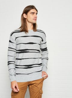 Buy Stripe Print Sweater Light Grey Melange in Saudi Arabia