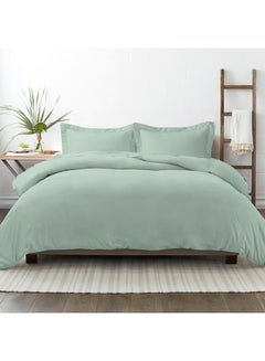 Buy 3-Piece 100% Long Staple Soft Sateen 400 Thread Count Weave King Size Duvet Cover Set Includes 2xPillowcases 50x75,1xDuvet Cover Cotton Sage in UAE