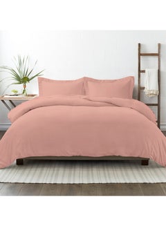 Buy 3-Piece 100% Long Staple Soft Sateen 400 Thread Count Weave Queen Size Duvet Cover Set Cotton New Rose in UAE