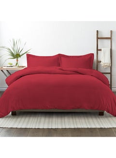Buy 3-Piece 100% Long Staple Soft Sateen 400 Thread Count Weave Double Size Duvet Cover Set Cotton Burgundy Red 200x200cm in UAE
