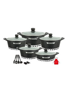 اشتري 17-Pieces Granite Cookware Set Includes Casserole With Lid 24cm, Casserole With Lid 28cm, Casserole With Lid 32cm, Casserole With Lid 28cm, Shallow Casserole 7xCooking Tools أسود/شفاف 32سم في الامارات