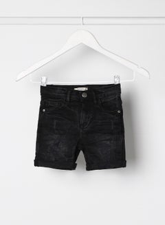 Buy Casual Mid-Rise Denim Shorts Ripped Black in UAE