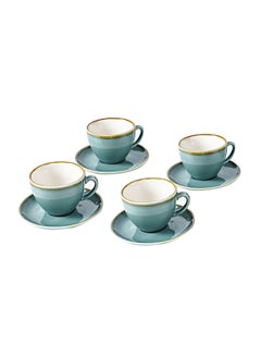 Buy 8-Piece Coffee Cup And Saucer Set Green in Saudi Arabia