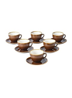 Buy 12-Piece Coffee Cup And Saucer Set Brown 10.5x9x6.9cm in Saudi Arabia