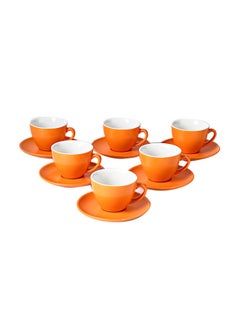 Buy 12-Piece Coffee Cup And Saucer Set Orange 10x8.8x7.4cm in Saudi Arabia