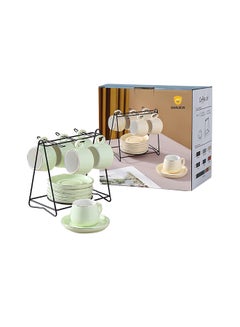 Buy 12-Piece Cup And Saucer Set With Iron Shelf Green 9x5.5x5.5cm in Saudi Arabia