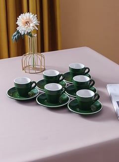 Buy 12-Piece Coffee Cup And Saucer Set Green 9.7x7.6x7.8cm in UAE