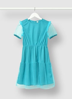 Buy Round Neck Short Sleeve Knee Length Dress Turquoise in Egypt