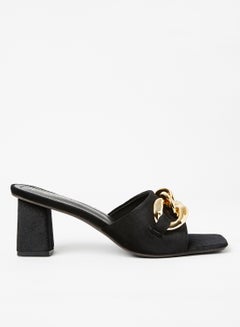 Buy Chain Detail Mid Heel Sandals Black in UAE