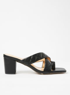 Buy Quilted Block Heel Sandals Black in Saudi Arabia