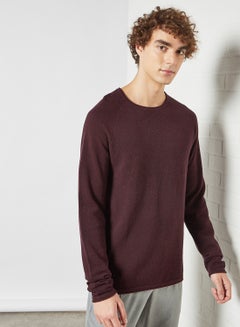 Buy Knitted Crew Neck Sweater Burgundy in Saudi Arabia