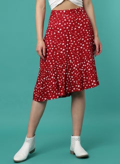Buy Floral Printed Skirt Red/White in Saudi Arabia