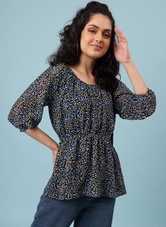 Buy Floral Printed Top black / blue multicolor in Saudi Arabia